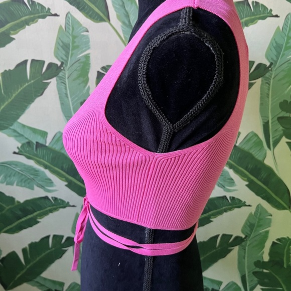 Zara Womens Pink Crop Tie String Top Pink Small NWT - Picture 9 of 12